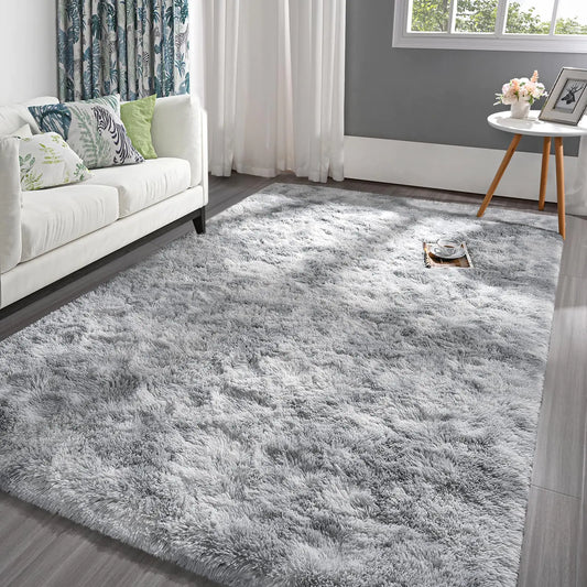 Pettop Fluffy Tie-Dye Rug – Light Grey (5x8 ft)
