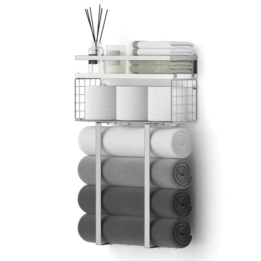 Over‑Toilet Bathroom Shelf with Towel Rack – Silver